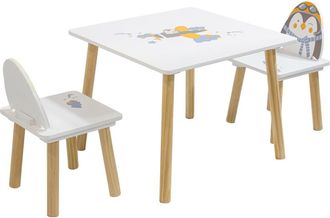 Mobili Rebecca Mesa y sillas infantiles en mdf pino blanco 43,5x55x55