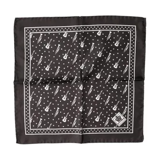Dolce & Gabbana Silky Scarves, male, Black, Size: ONE SIZE Guitar Trumpet Print Handkerchief Scarf