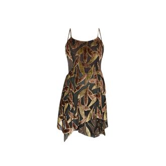 Roberto Cavalli Sheer Mini Dress with Foliage Motif - female - Roberto Cavalli - Party Dresses - Brown - S - Dresses