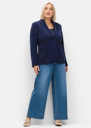 Sheego Kurzblazer SHEEGO Blazer, Damen, Gr. 40, blau (tiefblau), 100% Polyester, Blazer Kurzblazer