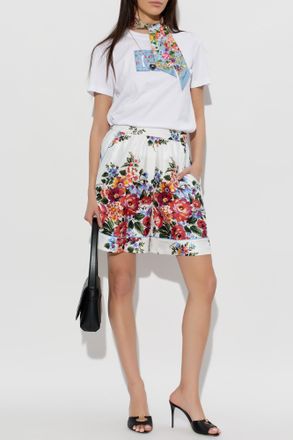 Dolce & Gabbana Silk Shorts With Floral Motif, Womens, White