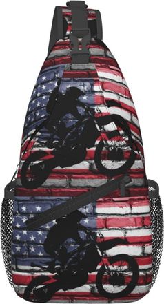 Generic Motocross Dirt Bike American Flag Chest Bag Adjustable Shoulder Bag With Zipper Backpack For Women Workout Camping