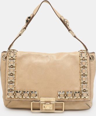 Anya Hindmarch Beige Leather Studded Flap Top Handle Bag