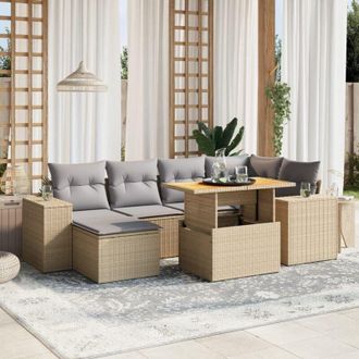vidaXL Vidaxl - Set Sof&aacute;s De Jard&iacute;n 7 Piezas Y Cojines Rat&aacute;n Sint&eacute;tico Beige