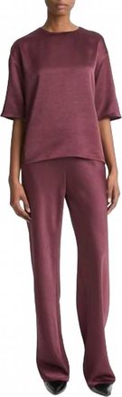 Vince Fluid Satin Short Sleeve Blouse In Black Rose