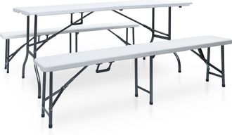 vidaXL Vidaxl - Mesa De Jard&iacute;n Plegable Con 2 Bancos Acero Y Hdpe Blanco 180 Cm