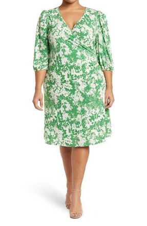 By Design Amelia Side Ruched Surplice Dress in Botanical at Nordstrom Rack, Size 1X
