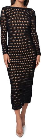 JLUXLABEL Serene Wonders Open Stitch Long Sleeve Dress in Black at Nordstrom, Size X-Large