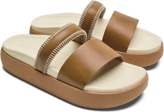 Olukai Womens Pae Leather Slide Sandal In Tan/white Sand