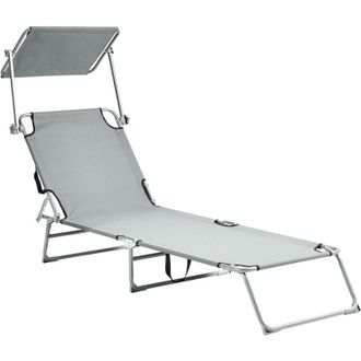 Beliani Beliani - Garden Patio Reclining Sun Lounger with Canopy Steel Foldable Grey Foligno