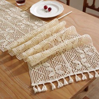 OEM Camino De Mesa - Estilo Bohemio - Estilo Vintage - Manteler&iacute;a - Borla - Beige - 30x200cm