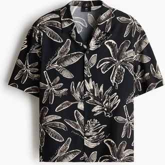 H&M Freizeithemd in Relaxed Fit - Schwarz/Gemustert