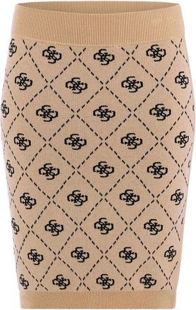 Guess Logo Print Tube Rok - Bruin - Dames - Korte rokken - Beige - L - Wol - Rokken
