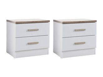 Vente-Unique Set Of 2 Bedside Tables With 2 Drawers - White & Natural - SKAIDO in Light Oak