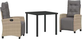 vidaXL Garden Dining Set 3 pcs Beige Poly Rattan vidaXL