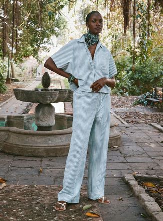 Grace & Mila Womens Striped seersucker pant Fit: Wide leg, high rise