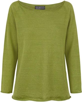 Cortana Rinen- groene linnen gebreide trui - Dames - Ronde hals truien - Groen - L - Linnen - Truien & Vesten