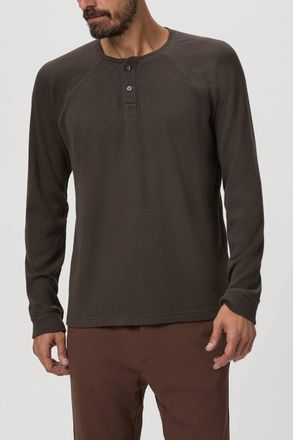 Paige Abaroa Waffle Knit Henley Long Sleeve Tee In Deep Oak