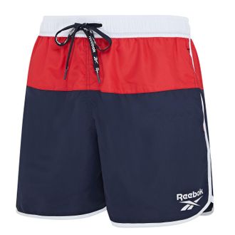 Reebok Badeshorts REEBOK Troy, Herren, Gr. XL, N-Gr, blau (navy, rot, whi), Microfaser, Polyester, unifarben, Badehosen Badeshorts, mit Kordelzug und elastis