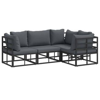 Berkfield Home Garden Sofa Set with Cushion with Pillow 4 pcs Black Aluminium