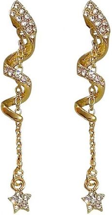Generic Studded Earrings Spiral Star Chain Female Tassel Autumn And Winter Baseball (Gold, One Size)
