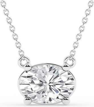 Grown Brilliance 1 Carat East West Oval Cut Lab Grown Diamond Solitaire Pendant Necklace in Sterling Silver, G Color, SI Clarity
