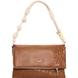 Desigual Embroidered Logo Charm Crossbody Bag in Camel at Nordstrom