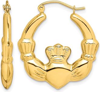 Diamond2Deal 10k Yellow Gold Polished Claddagh Shape Hoop Earrings