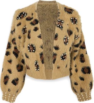 Saachi Leopard Spot Embellished Cardigan in Brown at Nordstrom Rack
