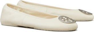 Tory Burch Reva Travel Ballet Flat in Light Cream /Silver at Nordstrom, Size 10.5