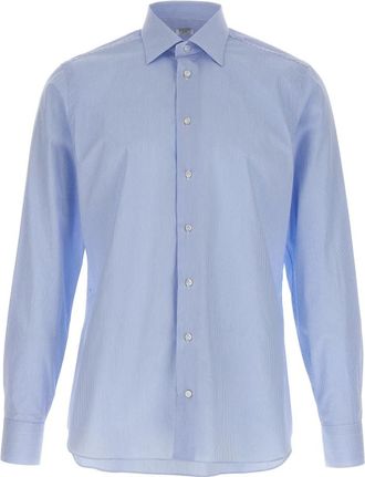 Borriello Spaccanapoli gestreept katoenen twill overhemd - Heren - Casual Overhemden - Blauw - 3XL - Katoen - Overhemden
