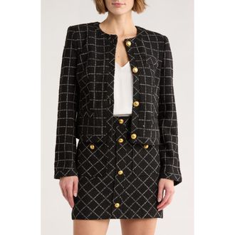 Ted Baker Viv Crewneck Tweed Crop Jacket in Rich Black at Nordstrom Rack, Size 12