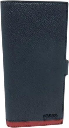 Prada Tweedehands leren portemonnees - Dames - Vintage Accessoires - Blauw - ONE Size - Vintage