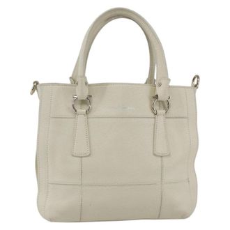 Ferragamo Gancini Handbag Leather White Leather Handbag (Pre-Owned)