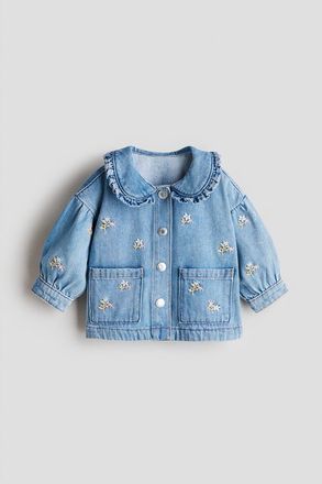 H&M Embroidery-detail Denim Jacket in Denim Blue/floral at Nordstrom, Size 18M