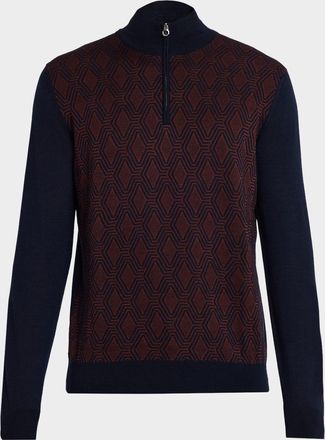 Stefano Ricci Mens Diamond-Woven Knit Half-Zip Sweater