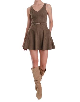Karina Grimaldi Hanna Suede Mini Dress In Olive