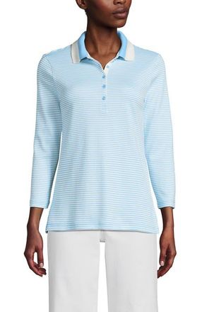 Lands End 3/4 Sleeve Supima Cotton Polo Shirt in Bermuda Micro Stripe Tipped at Nordstrom, Size X-Large