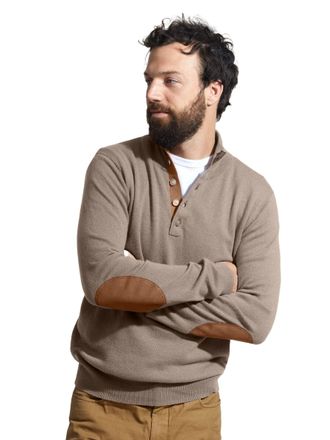 State Cashmere Mens Button Up Mock Neck Sweater 100% Pure Cashmere Long Sleeve Polo Quarter Collar Pullover, Undyed Natural, XL