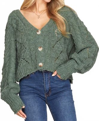 Sandro Button Down Cable Cardigan In Fern