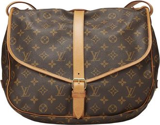 Louis Vuitton Brown Monogram Coated Canvas & Vachetta Leather Saumur 35 (Authentic Pre-Loved)