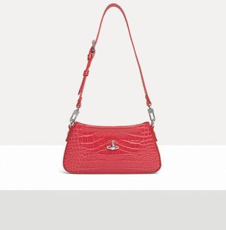 Vivienne Westwood Tasha Shoulder Phone Bag Emboss Croc Leather Coral