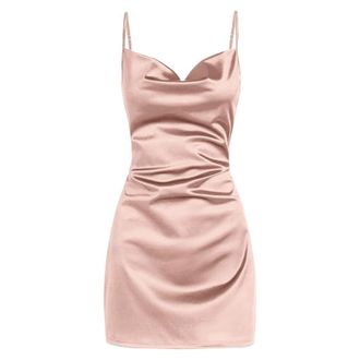 Generic Ladies Summer Satin Dress Wrap Bodycon Strappy Mini Sexy Party Evening Cocktail Womens Sleeveless Spaghetti Night Club Holiday Dresses