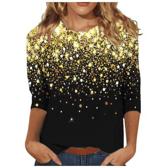 Generic Sparkly Tops for Women UK 3/4 Sleeve Shirts Trendy Casual T-Shirts Sparkle Sequin Tops Evening Party Clubbing Tshirt Plus Size Glitter Tees Loose Fit 