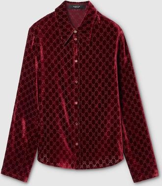 Gucci Stretch GG Velvet Devor&eacute; Shirt, Size 44, Bordeaux, Ready-to-wear