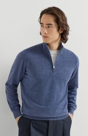 Brunello Cucinelli Cashmere sweater with half zip in Denim at Nordstrom, Size 56 It
