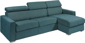 Vente-Unique Sof&aacute; cama rinconera reversible tipo italiano de tela azul - Cama de 160 cm - Colch&oacute;n de 22 cm - VIZIR