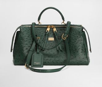 Dolce & Gabbana Vittoria Ostrich Leather Handbag - Woman Shoulder And Crossbody Bags Green Onesize