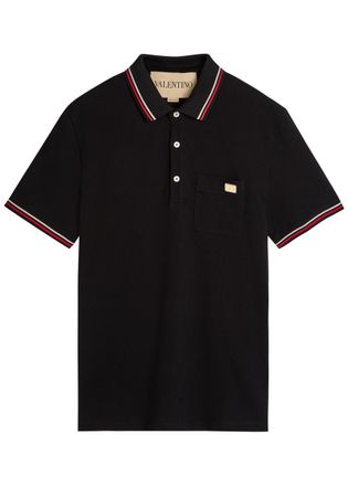 Valentino Garavani Striped Trims Cotton Polo Shirt - Black - XL