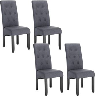 Woltu Woltu Sillas De Comedor Set De 4 Sillas Cocina Asiento Acolchado Tapizado En Lino Estructura De Madera Sill&oacute;n Gris Oscuro